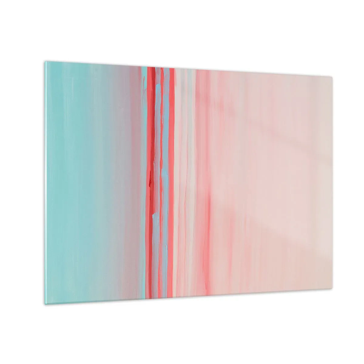 Tablou pe sticlă - Dungi verticale în nuanțe pastelate de roz și albastru - 70x50cm - Abstracție în zori - Decorațiune modernă pentru perete pentru living și dormitor ARTTOR