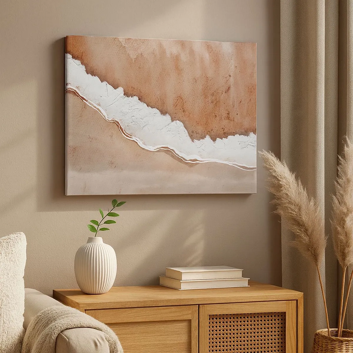Tablou pe pânză Canvas - Textură nisipoasă cu accente albe - 70x50cm - În culorile pământului - Decorațiune modernă pentru perete pentru living și dormitor ARTTOR