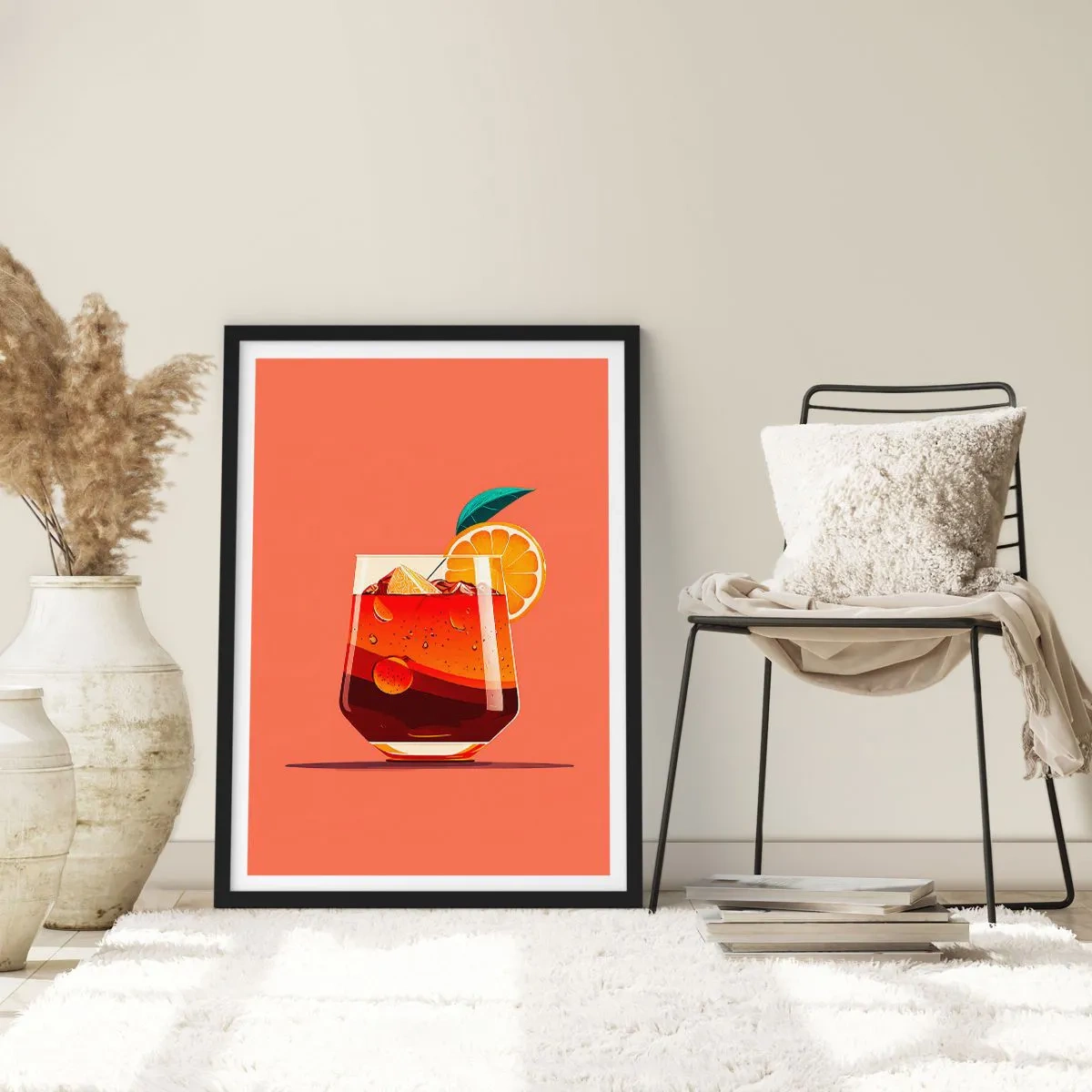 Poster în ramă neagră - Un pahar de cocktail cu o felie de portocală - 50x70cm - Răcoare de vară - Decorațiune modernă pentru perete pentru living și dormitor ARTTOR