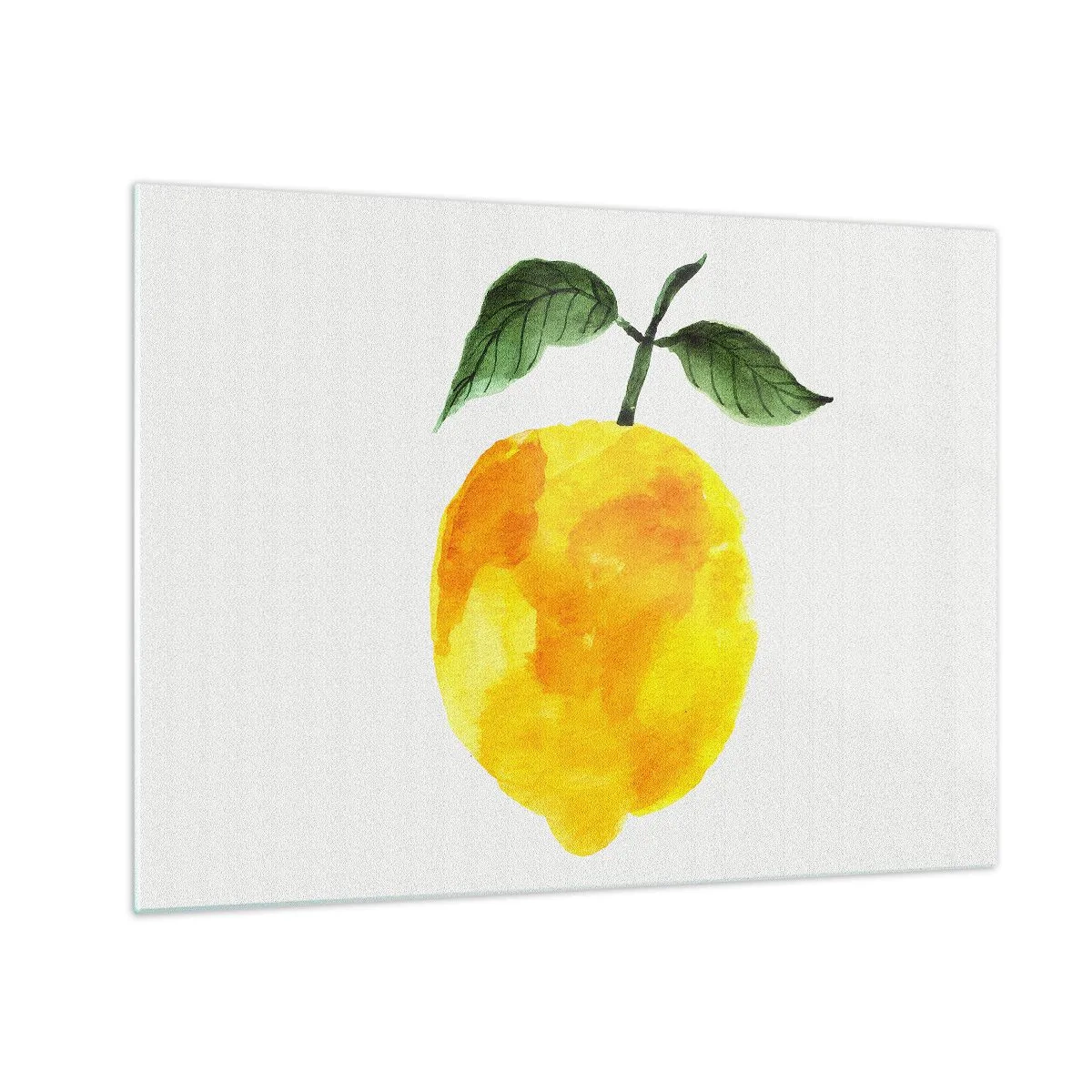 Tablou pe sticlă - Lămâie în acuarelă cu frunze verzi - 70x50cm - Cum să simțiți gustul soarelui - Decorațiune modernă pentru perete pentru living și dormitor ARTTOR