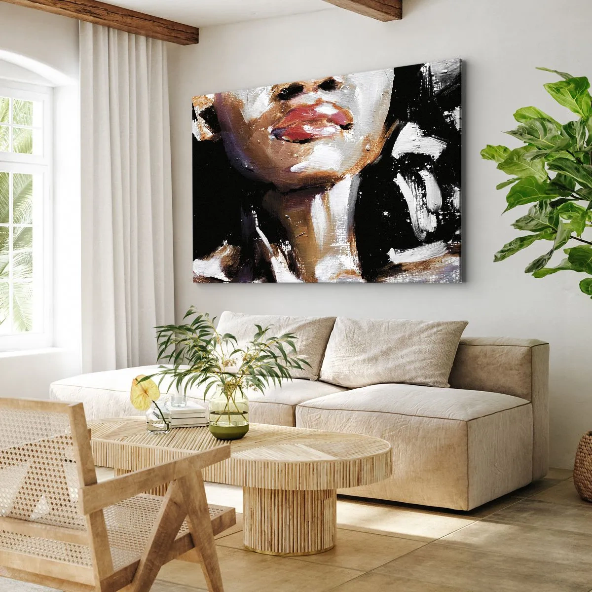 Tablou pe pânză Canvas - Portret de femeie într-un stil pictural expresiv pe un fundal întunecat - 70x50cm - Mândrie fără prejudecăți - Decorațiune modernă pentru perete pentru living și dormitor ARTTOR