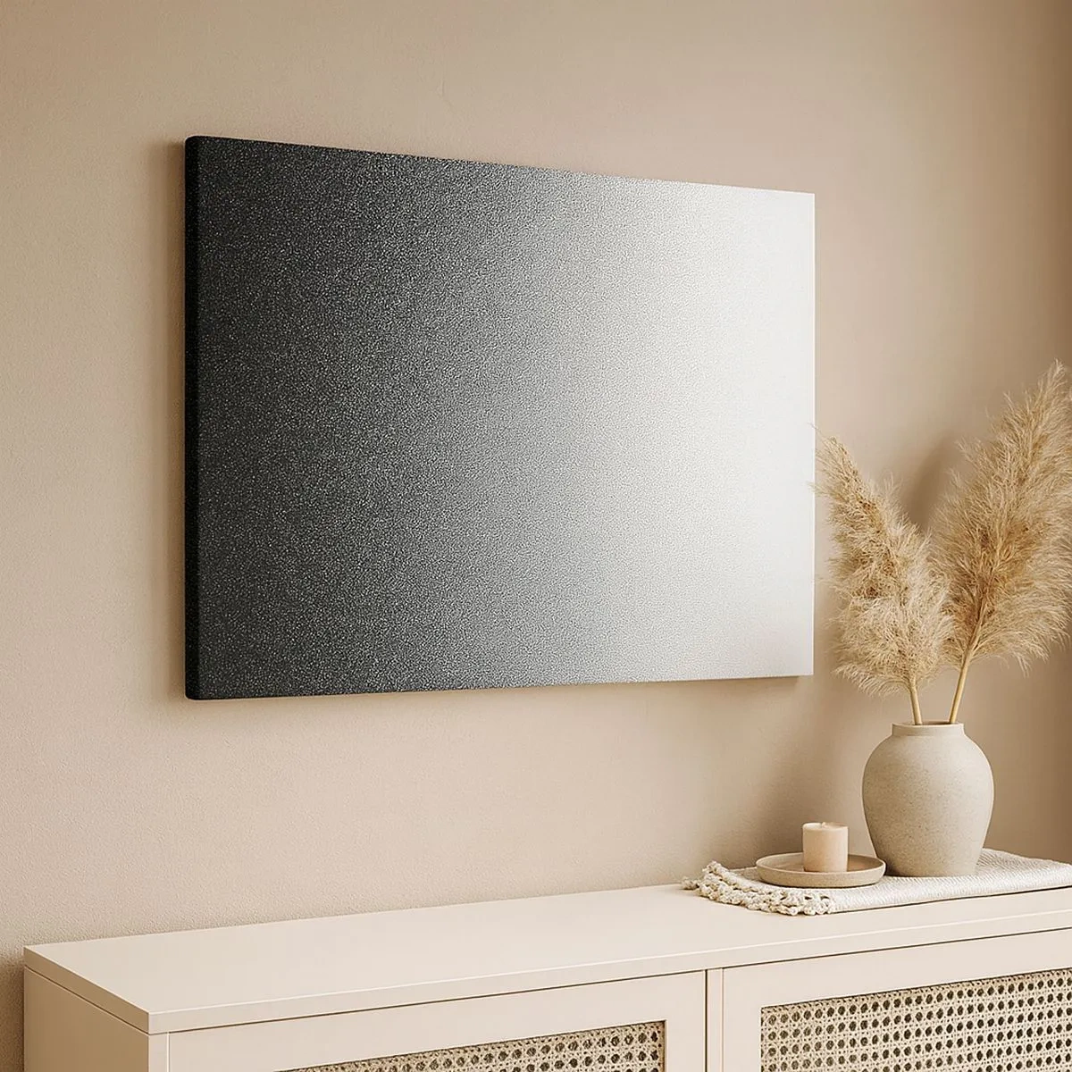 Tablou pe pânză Canvas - Gradient minimalist alb-negru în punct - 70x50cm - Spre lumină - Decorațiune modernă pentru perete pentru living și dormitor ARTTOR