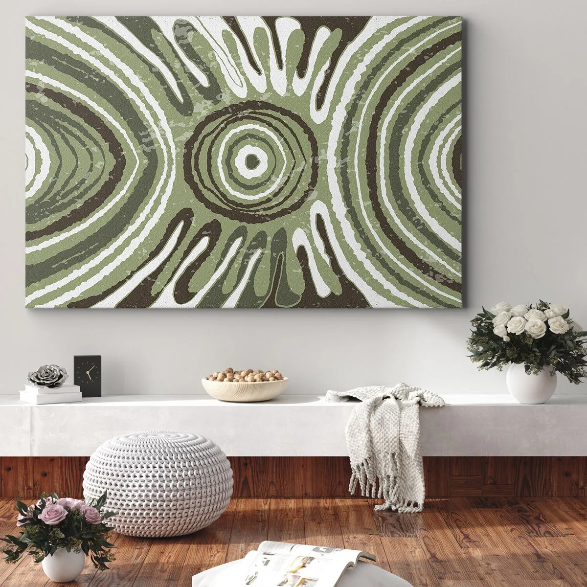 Tablou pe pânză Canvas - Modele abstracte în nuanțe de verde și maro - 70x50cm - Explozie de emoții - Decorațiune modernă pentru perete pentru living și dormitor ARTTOR