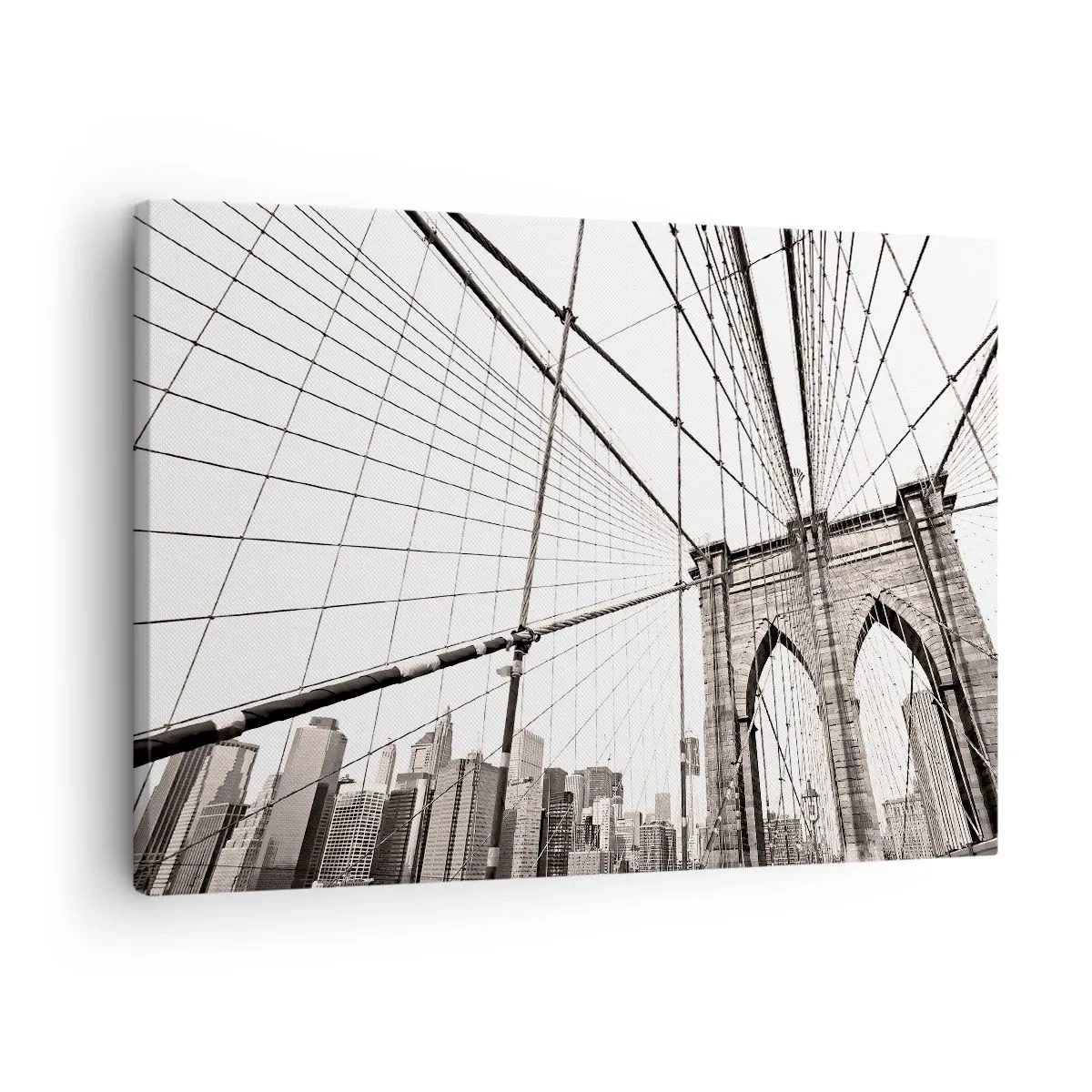 Tablou pe pânză Canvas - Podul Brooklyn în monocrom - 70x50cm - Catedrala din New York - Decorațiune modernă pentru perete pentru living și dormitor ARTTOR