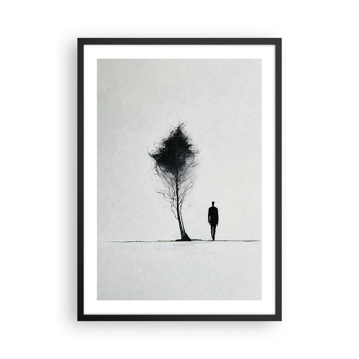 Poster în ramă neagră - O siluetă minimalistă și un copac singuratic - 50x70cm - Noi toți rătăcim - Decorațiune modernă pentru perete pentru living și dormitor ARTTOR
