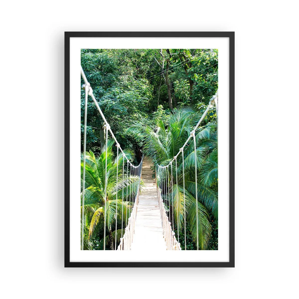 Poster în ramă neagră - Un pod suspendat într-o pădure tropicală - 50x70cm - Welcome to the jungle! - Decorațiune modernă pentru perete pentru living și dormitor ARTTOR