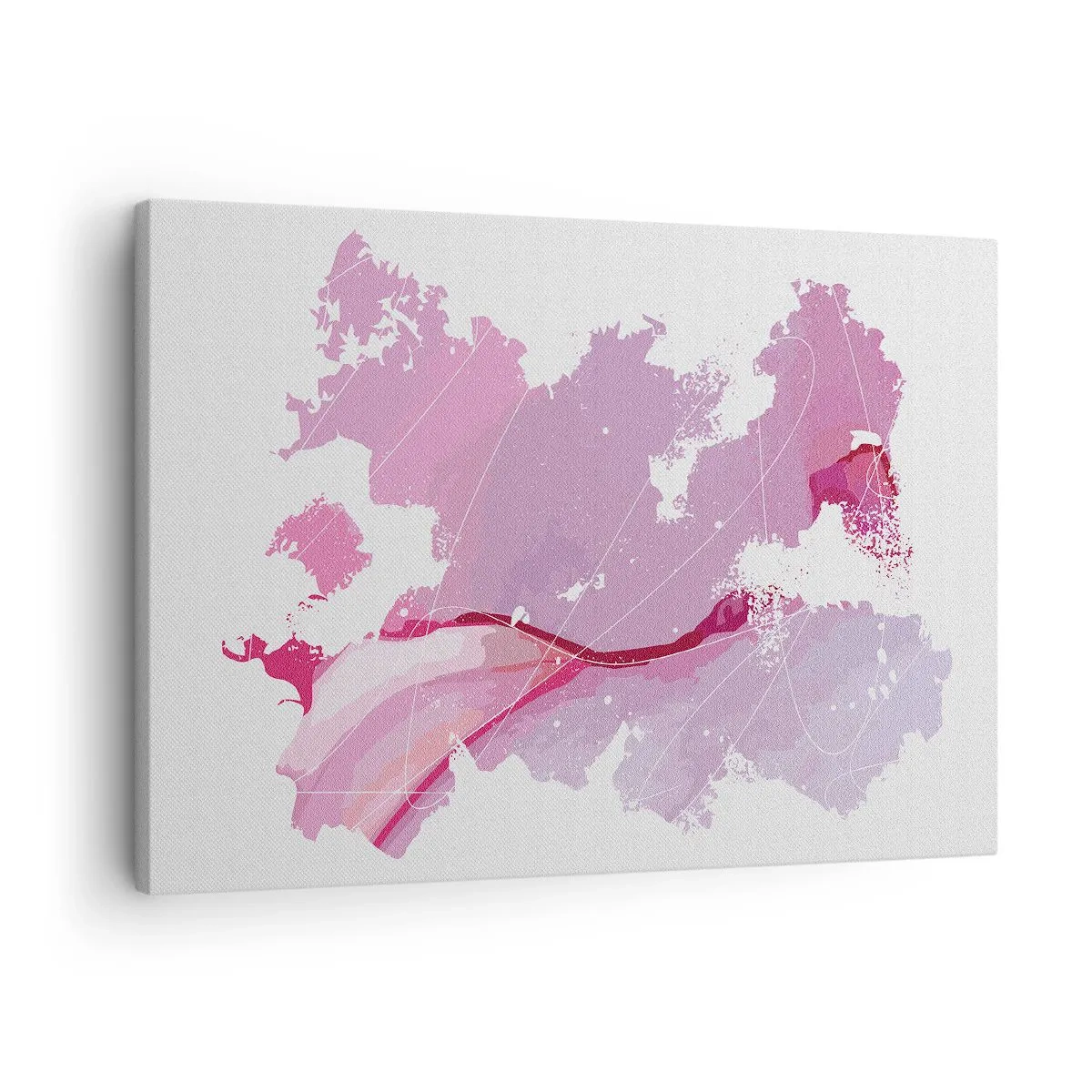 Tablou pe pânză Canvas - Hartă abstractă a lumii în nuanțe de roz - 70x50cm - Harta unei lumi roz - Decorațiune modernă pentru perete pentru living și dormitor ARTTOR