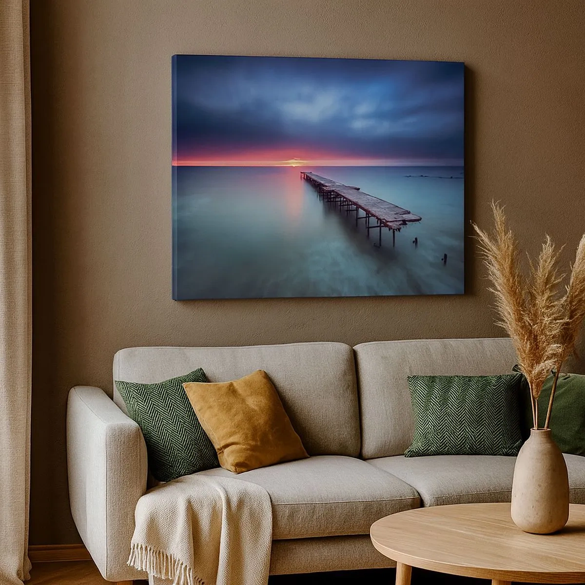 Tablou pe pânză Canvas - Un dig de lemn care duce direct spre mare la apus - 70x50cm - Între cer și pământ - Decorațiune modernă pentru perete pentru living și dormitor ARTTOR