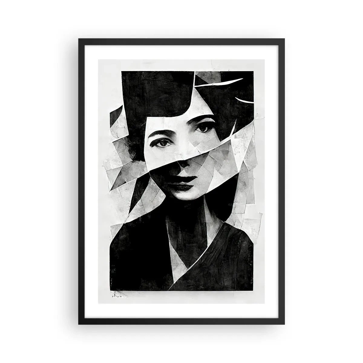 Poster în ramă neagră - Portretul unei femei într-o compoziție abstractă - 50x70cm - Cine ești? - Decorațiune modernă pentru perete pentru living și dormitor ARTTOR