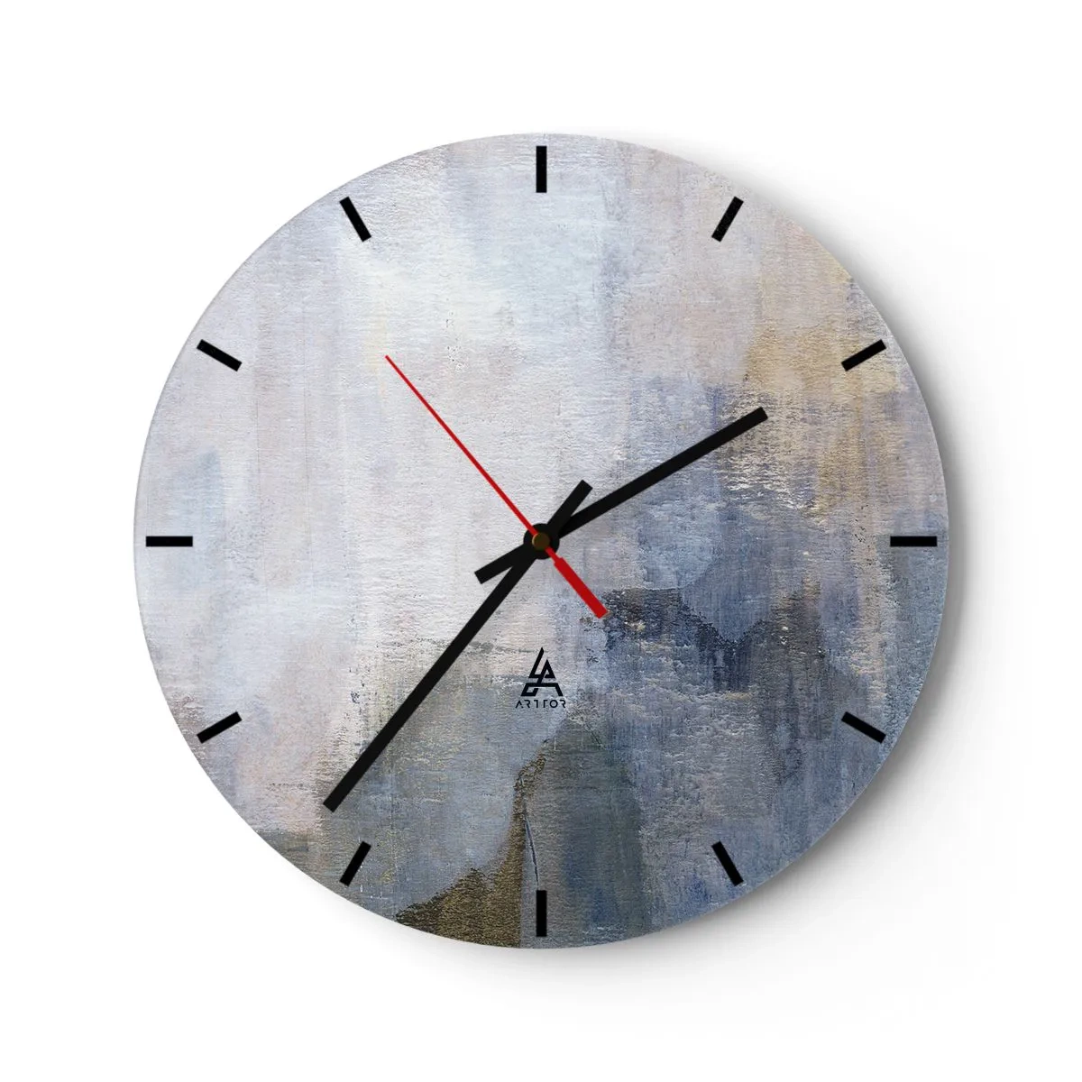 Ceas de perete - Ceas pe sticlă - Compoziție abstractă în nuanțe de albastru și gri - 30x30cm - Tonuri și acorduri de culoare - Decorațiune modernă pentru perete pentru living, bucătărie și dormitor ARTTOR