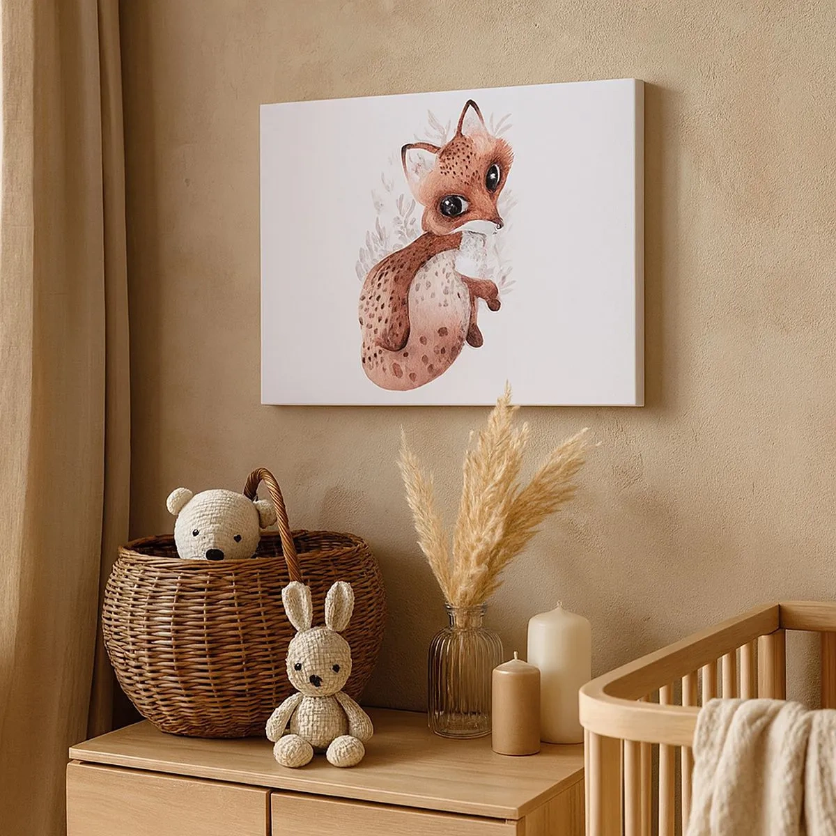 Tablou pe pânză Canvas - O vulpe drăguță în acuarelă pe un fundal deschis - 70x50cm - Doar iubire - Decorațiune modernă pentru perete pentru living și dormitor ARTTOR