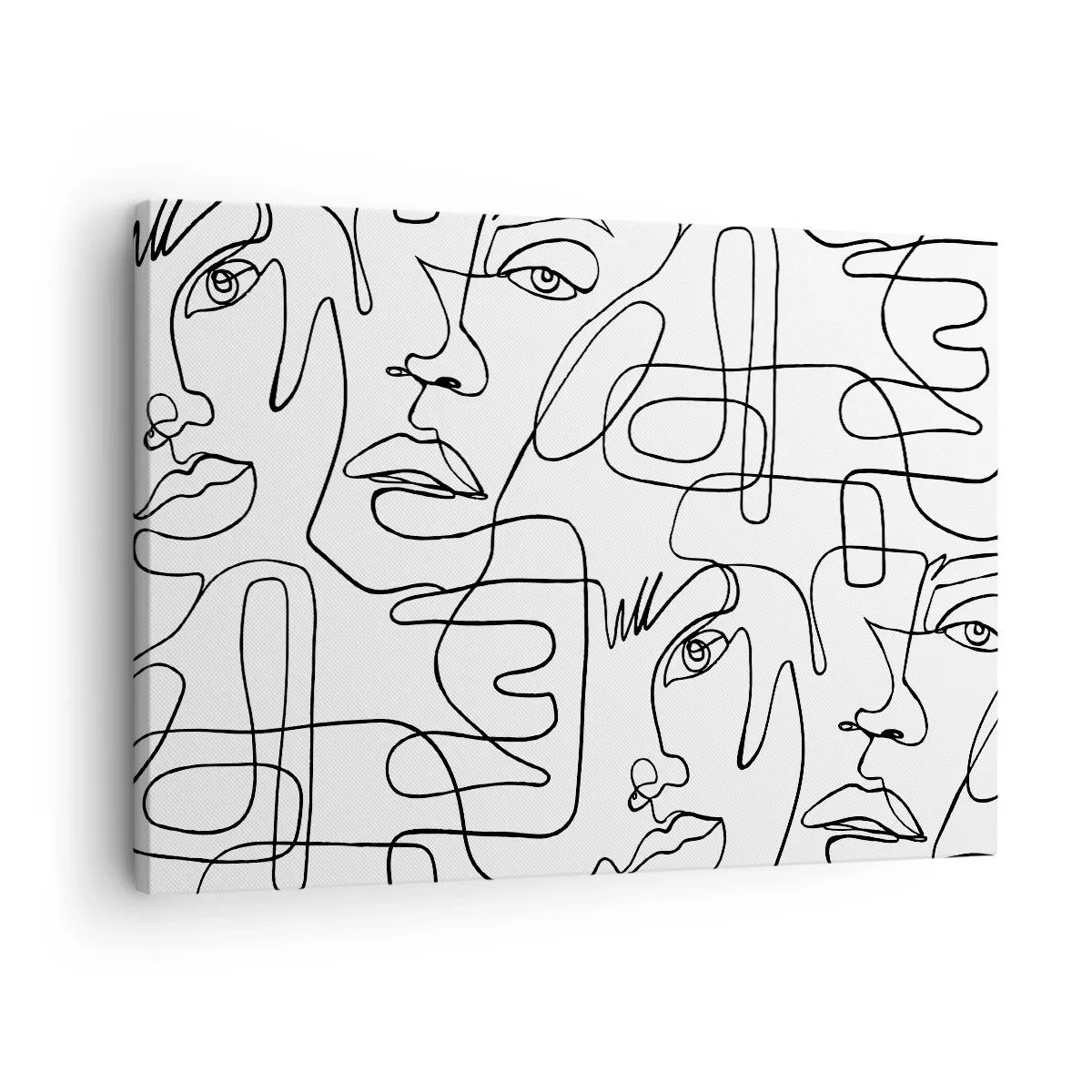 Tablou pe pânză Canvas - Un desen minimalist al unei fețe cu linii pe un fundal deschis la culoare. - 70x50cm - Într-o încurcătură de emoții - Decorațiune modernă pentru perete pentru living și dormitor ARTTOR