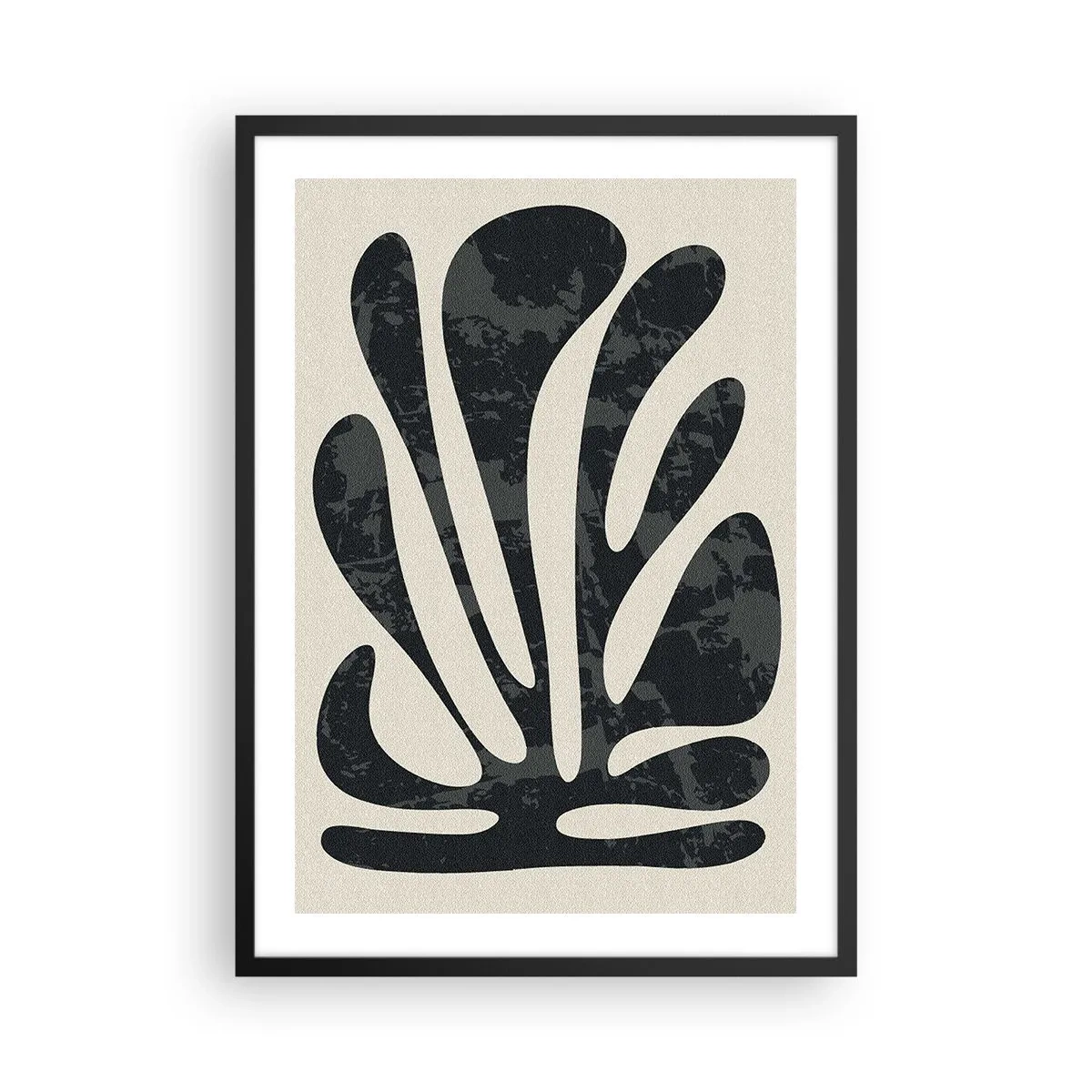 Poster în ramă neagră - Formă plantă neagră abstractă pe fundal bej - 50x70cm - Abstracție cu mai multe degete - Decorațiune modernă pentru perete pentru living și dormitor ARTTOR