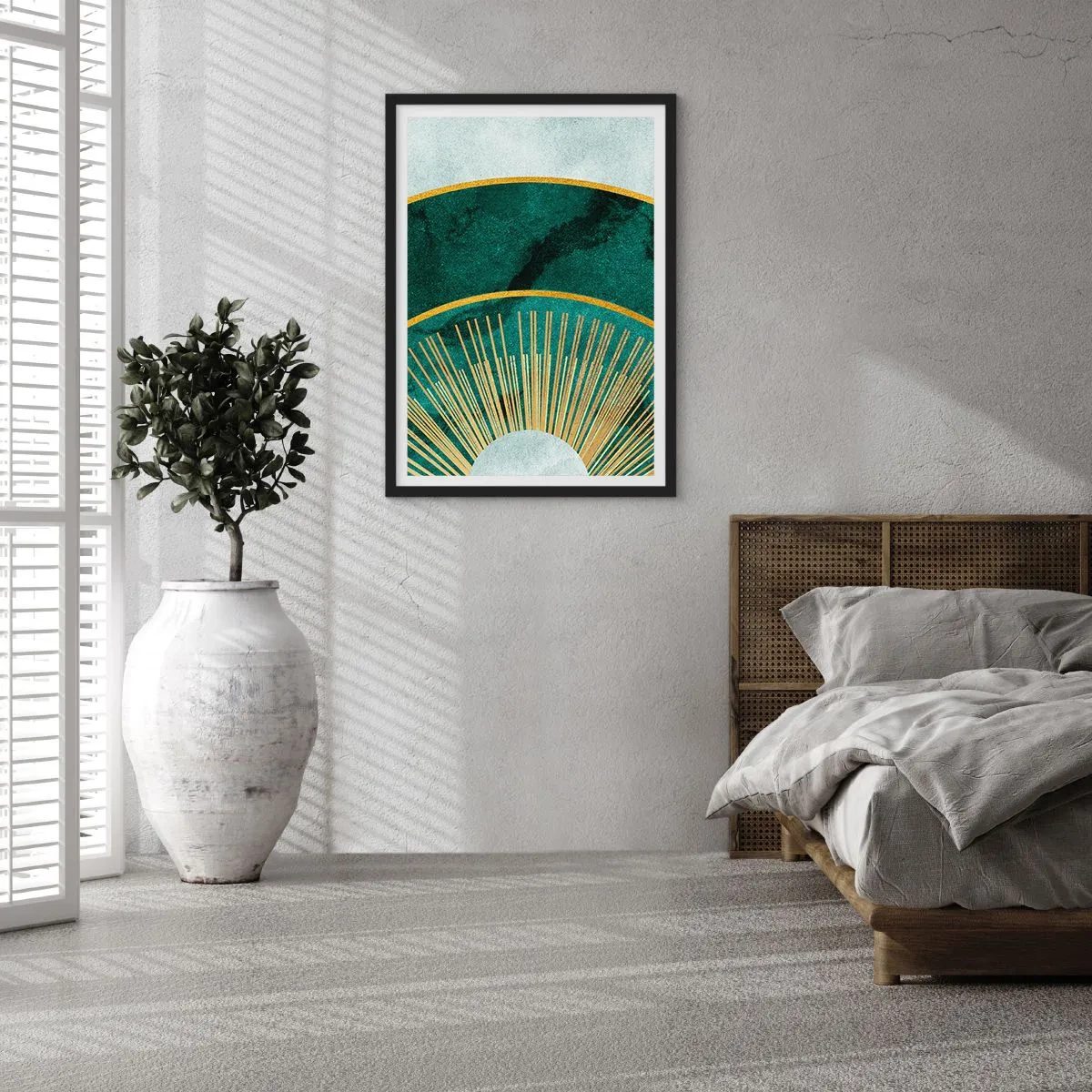 Poster în ramă neagră - O compoziție geometrică elegantă în nuanțe de verde și auriu - 50x70cm - Un alt sistem solar - Decorațiune modernă pentru perete pentru living și dormitor ARTTOR