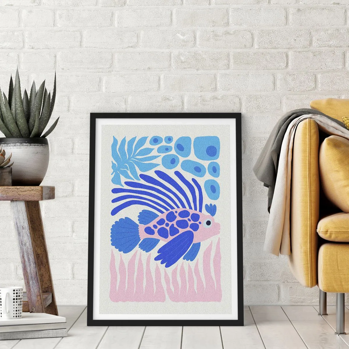 Poster în ramă neagră - Pești exotici stilizați într-un cadru subacvatic - 50x70cm - Eliberat - Decorațiune modernă pentru perete pentru living și dormitor ARTTOR