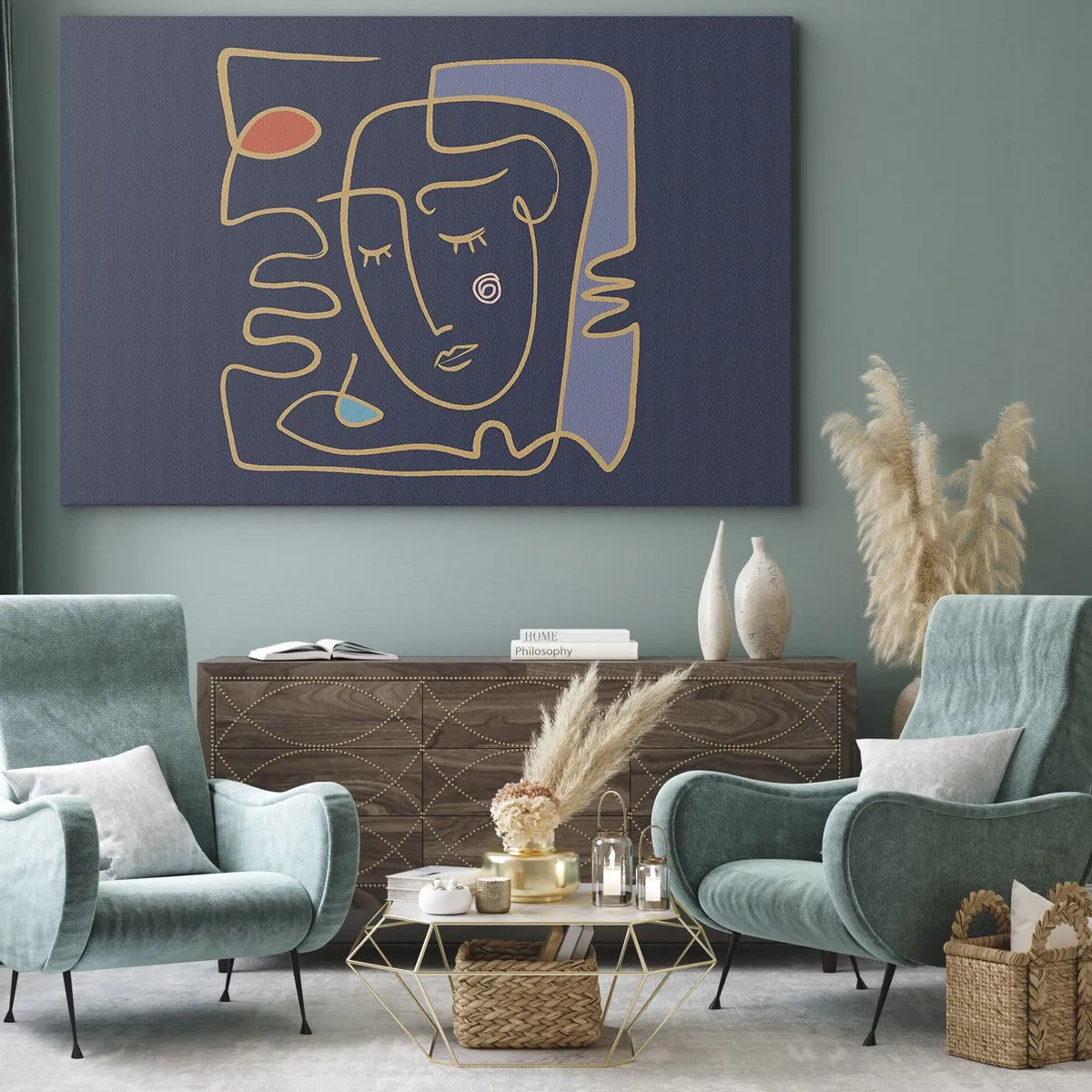 Tablou pe pânză Canvas - Portret facial abstract într-un stil minimalist - 70x50cm - În reverie - Decorațiune modernă pentru perete pentru living și dormitor ARTTOR