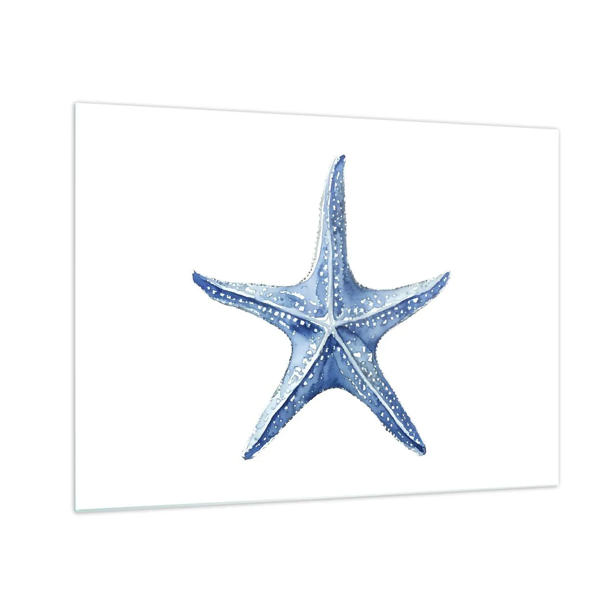 Tablou pe sticlă - Stea de mare albastră pe fundal alb în stil acuarelă - 70x50cm - Steaua mării - Decorațiune modernă pentru perete pentru living și dormitor ARTTOR