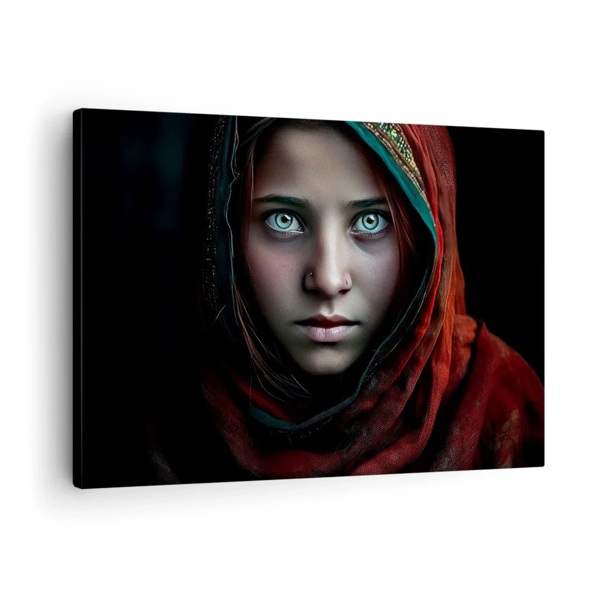 Tablou pe pânză Canvas - Portretul unei femei cu o privire intensă în culori calde - 70x50cm - Prințesa orientală - Decorațiune modernă pentru perete pentru living și dormitor ARTTOR