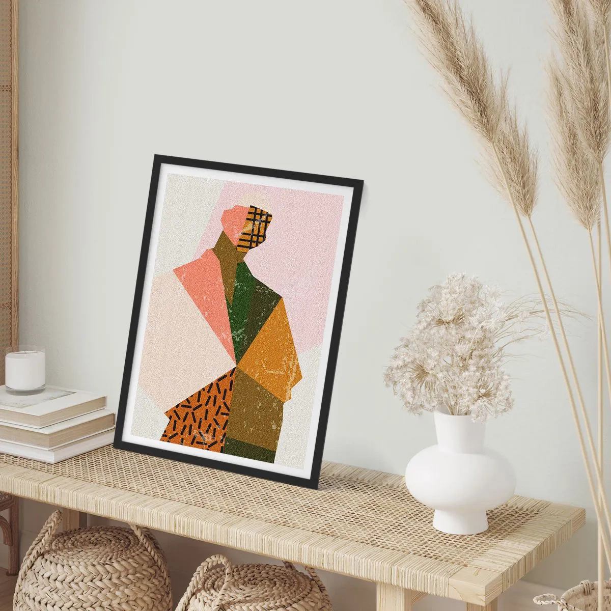 Poster în ramă neagră - Siluetă abstractă în forme geometrice - 50x70cm - Omul - o ființă complexă - Decorațiune modernă pentru perete pentru living și dormitor ARTTOR