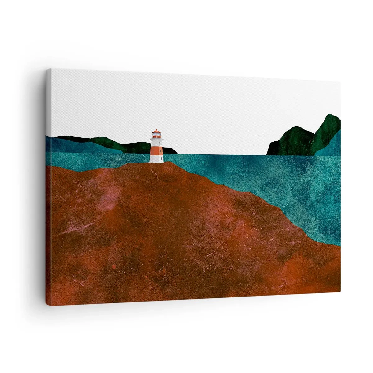 Tablou pe pânză Canvas - Un far pe fundalul munților și al mării - 70x50cm - Privind marea - Decorațiune modernă pentru perete pentru living și dormitor ARTTOR