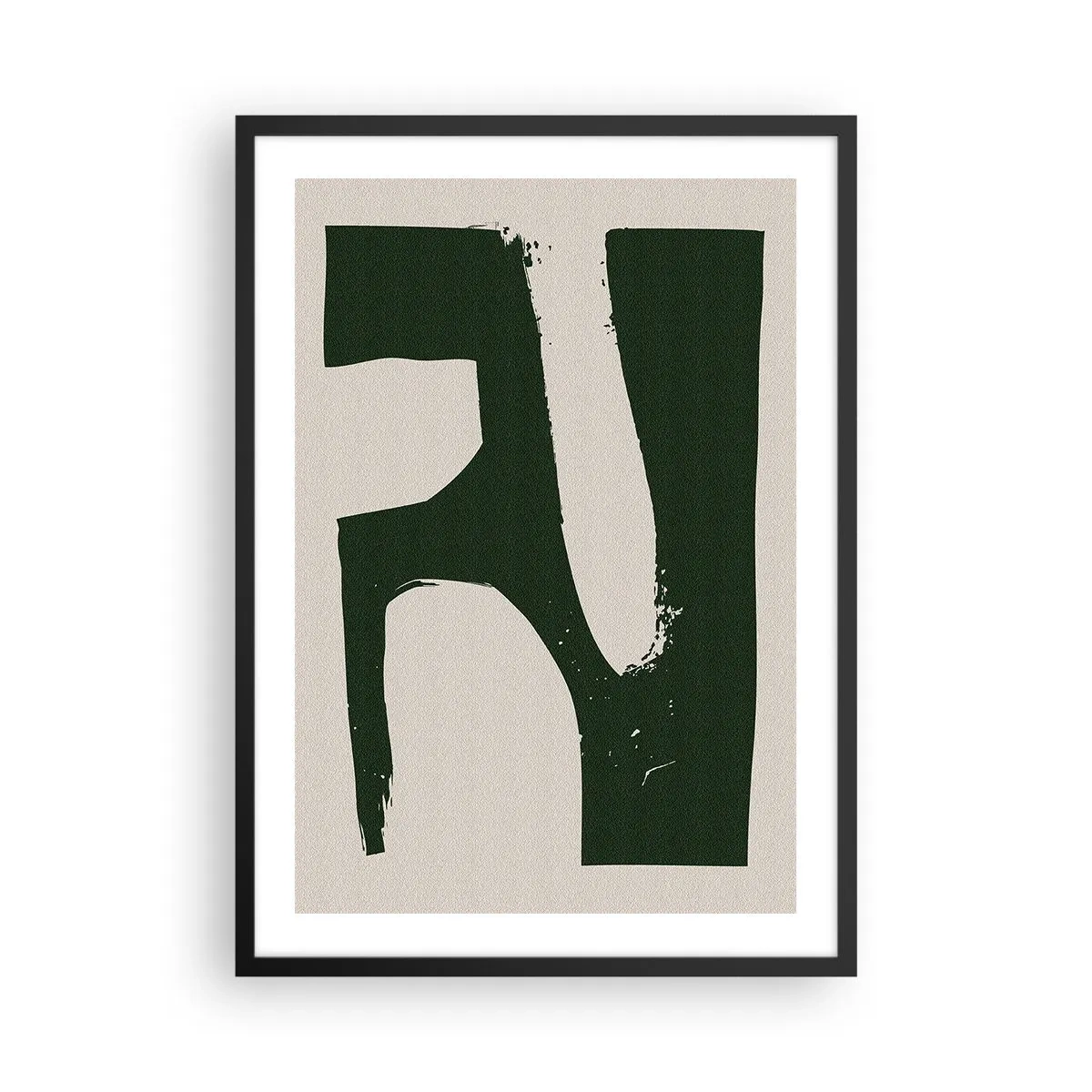 Poster în ramă neagră - Abstracție minimalistă în verde și bej - 50x70cm - Golfuri de alb - Decorațiune modernă pentru perete pentru living și dormitor ARTTOR