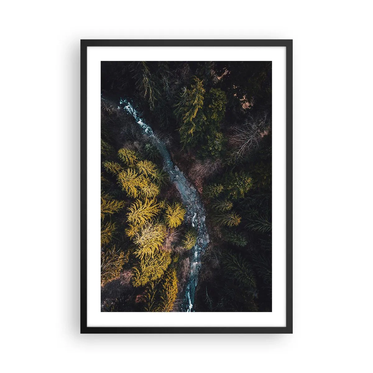 Poster în ramă neagră - O vedere de sus a unui pârâu de pădure - 50x70cm - Rapid și mai rapid - Decorațiune modernă pentru perete pentru living și dormitor ARTTOR