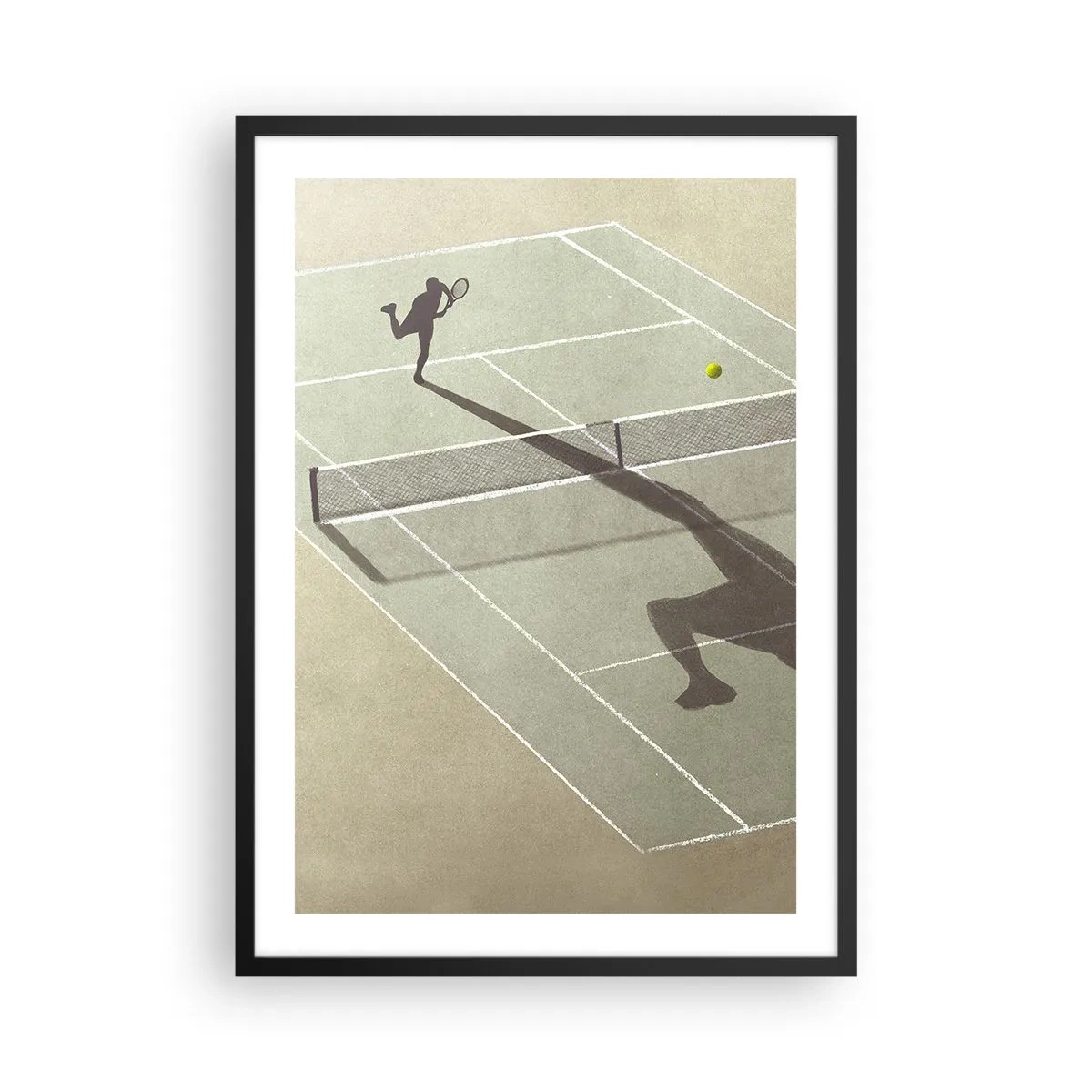 Poster în ramă neagră - Un jucător de tenis care servește pe teren - 50x70cm - Învinge-te pe tine însuți - Decorațiune modernă pentru perete pentru living și dormitor ARTTOR