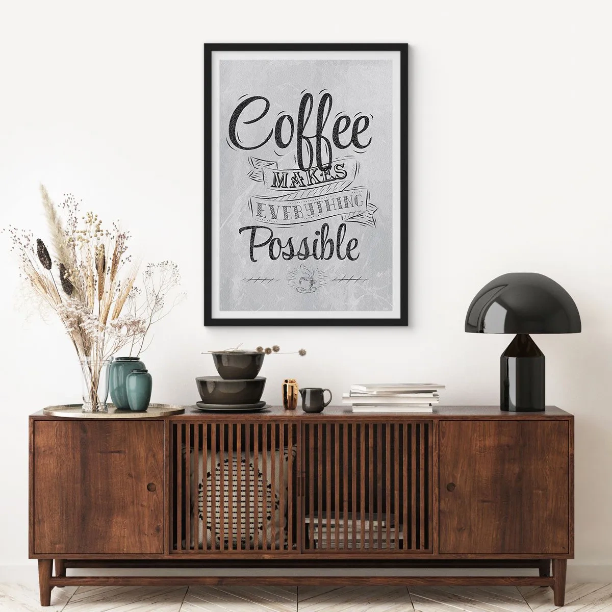 Poster în ramă neagră - Poster motivațional despre cafea - 50x70cm - Cum să nu iubești cafeaua - Decorațiune modernă pentru perete pentru living și dormitor ARTTOR