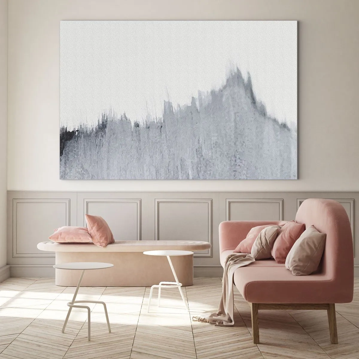 Tablou pe sticlă - O compoziție abstractă în nuanțe de gri, care seamănă cu un disc pe un fundal alb. - 70x50cm - Înregistrare secretă - Decorațiune modernă pentru perete pentru living și dormitor ARTTOR