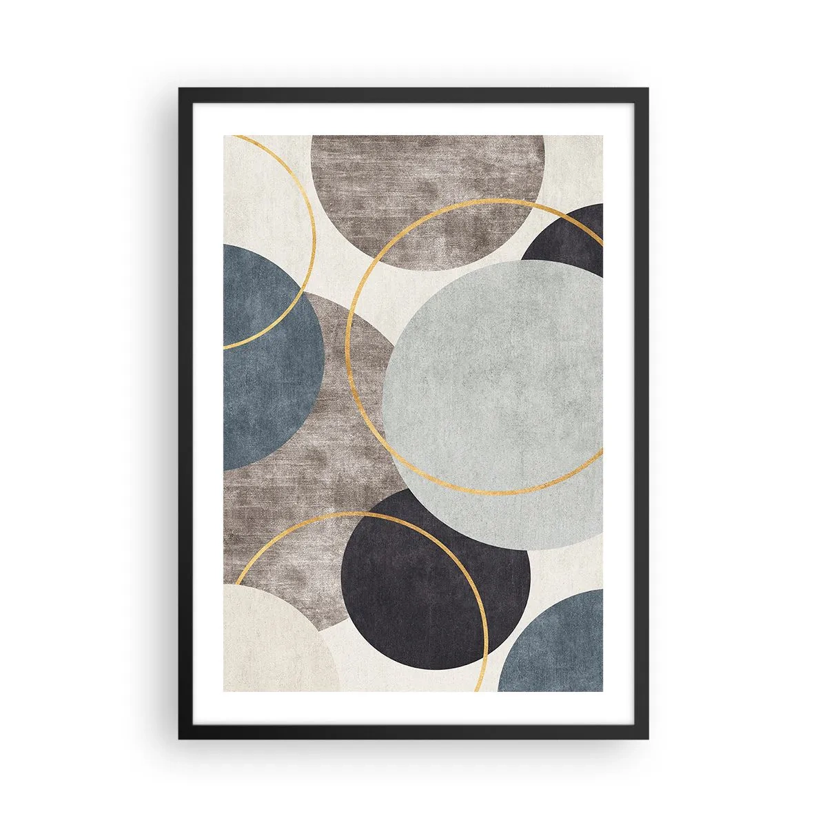 Poster în ramă neagră - Compoziție geometrică abstractă cu cercuri în nuanțe de albastru. - 50x70cm - Roată cu roată - Decorațiune modernă pentru perete pentru living și dormitor ARTTOR