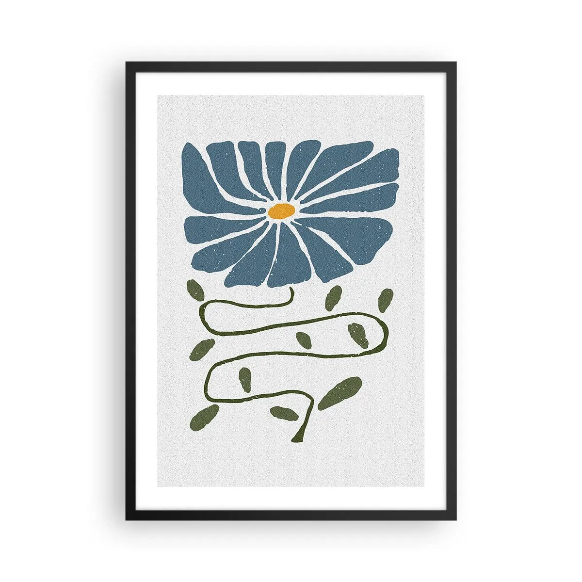 Poster în ramă neagră - O floare albastră cu o tulpină șerpuitoare pe un fundal deschis - 50x70cm - De la creangă la floare - Decorațiune modernă pentru perete pentru living și dormitor ARTTOR