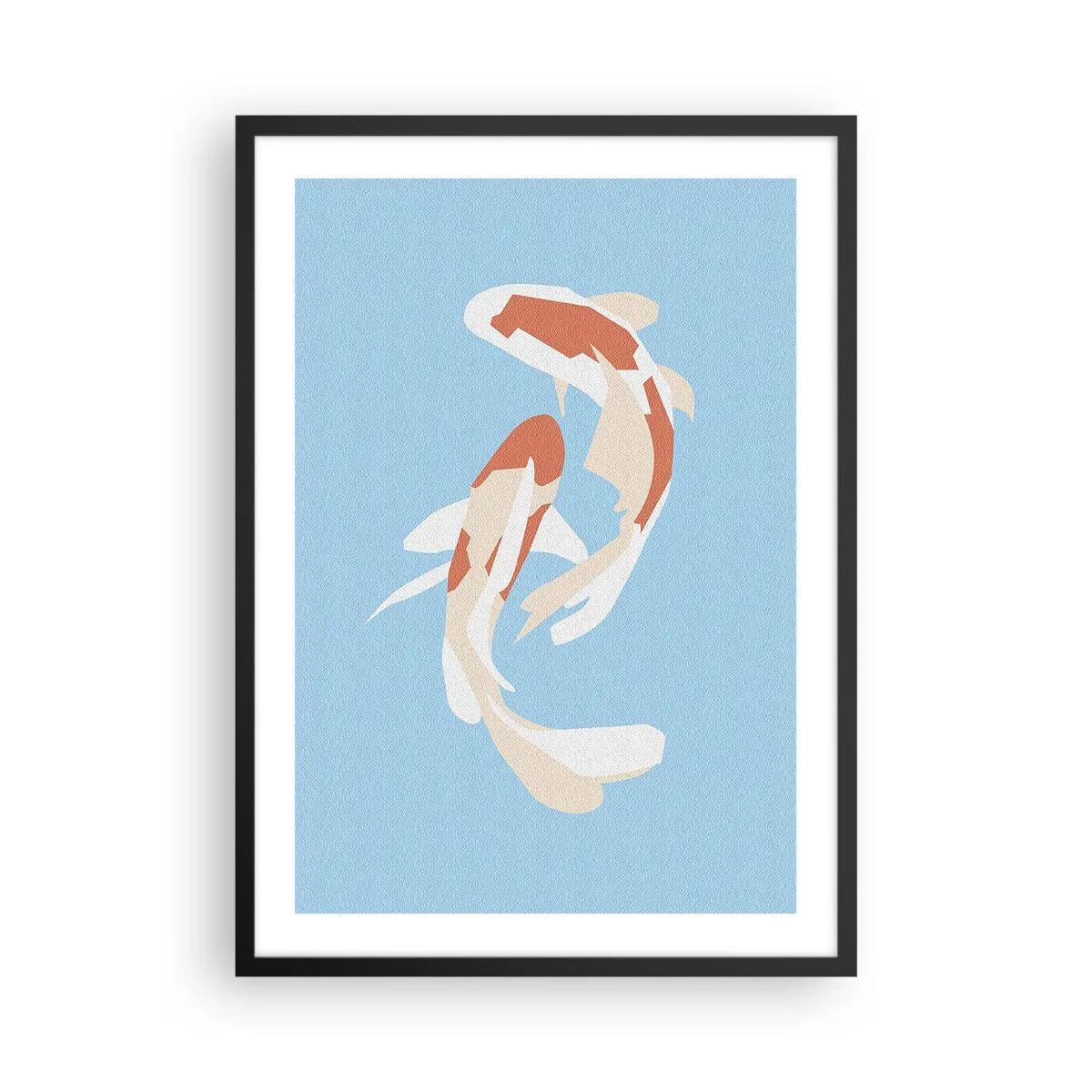 Poster în ramă neagră - Doi pești koi înotând în armonie - 50x70cm - Înot sincron spontan - Decorațiune modernă pentru perete pentru living și dormitor ARTTOR