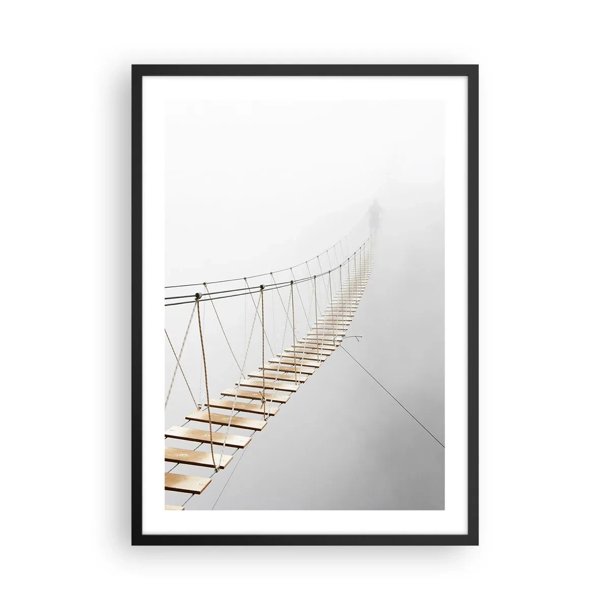 Poster în ramă neagră - Un pod suspendat înecați în ceață - 50x70cm - Unde te va duce? - Decorațiune modernă pentru perete pentru living și dormitor ARTTOR