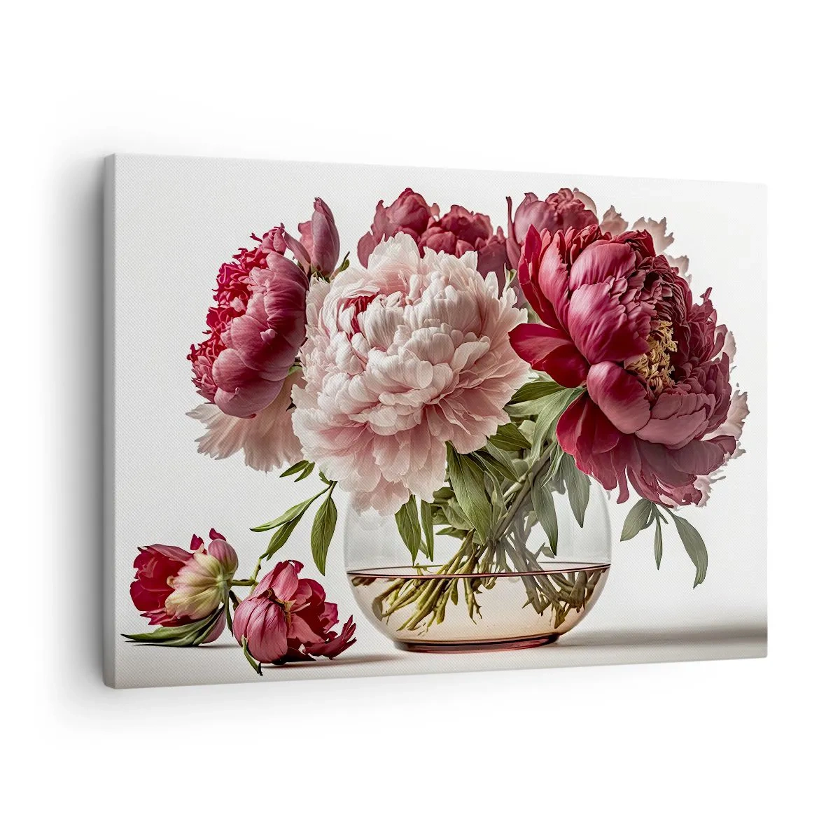 Tablou pe pânză Canvas - Un buchet de bujori în nuanțe de roz și roșu - 70x50cm - În plină înflorire - Decorațiune modernă pentru perete pentru living și dormitor ARTTOR