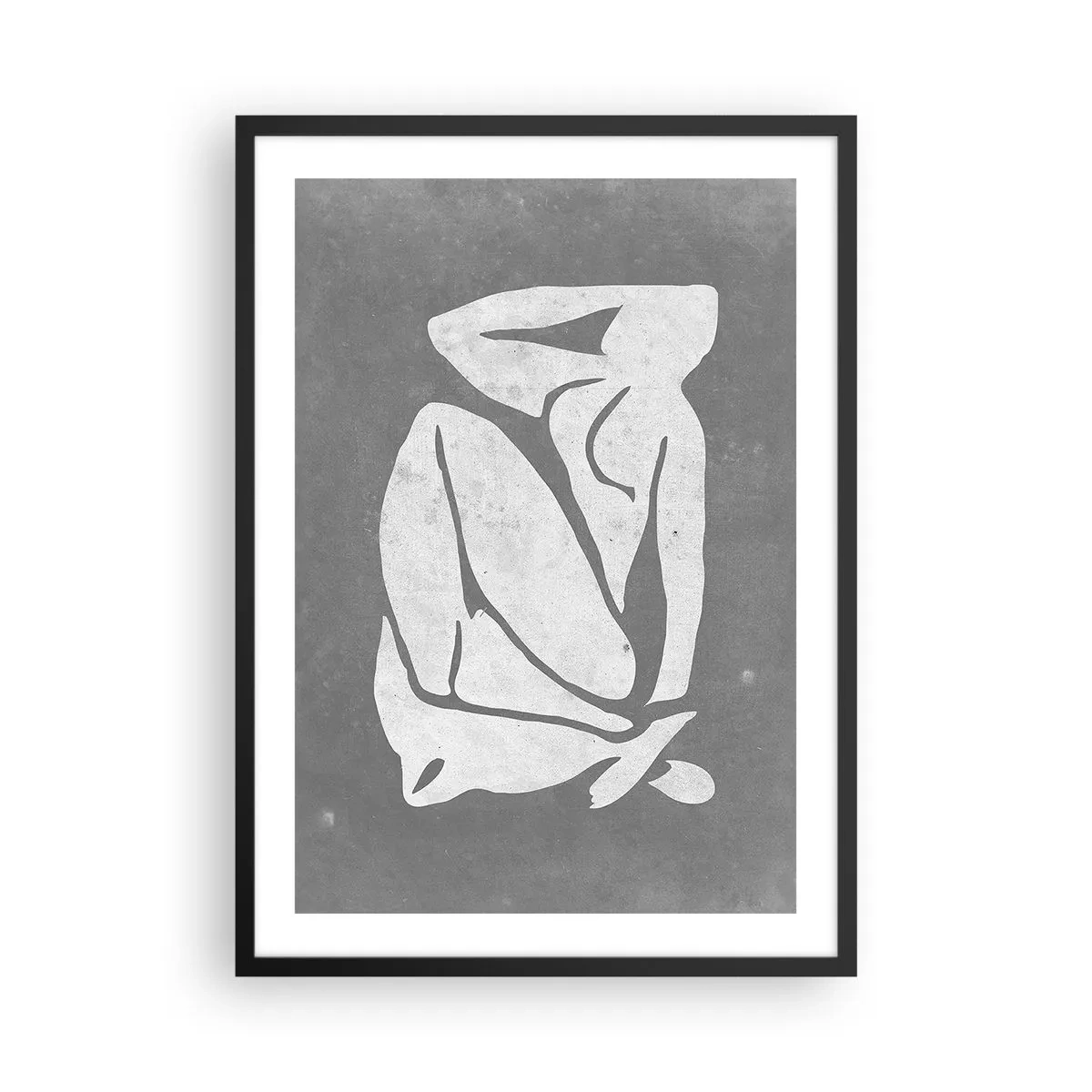 Poster în ramă neagră - O siluetă minimalistă a unei femei în nuanțe de gri - 50x70cm - În reverie - Decorațiune modernă pentru perete pentru living și dormitor ARTTOR