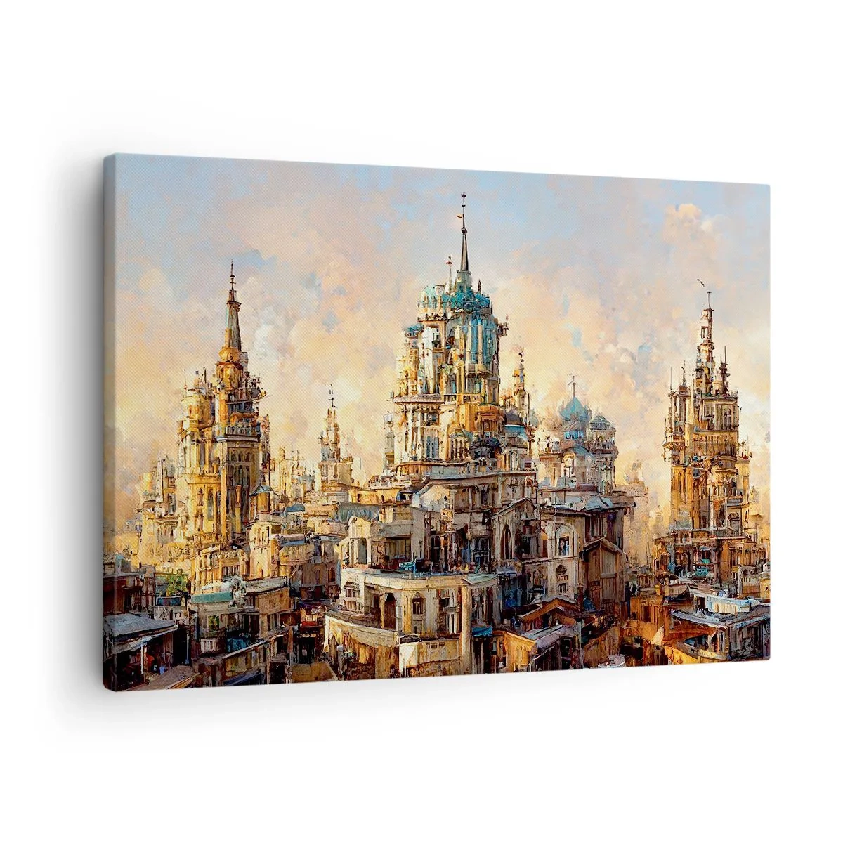 Tablou pe pânză Canvas - Turnuri arhitecturale în razele soarelui apus - 70x50cm - Orașul tuturor orașelor - Decorațiune modernă pentru perete pentru living și dormitor ARTTOR