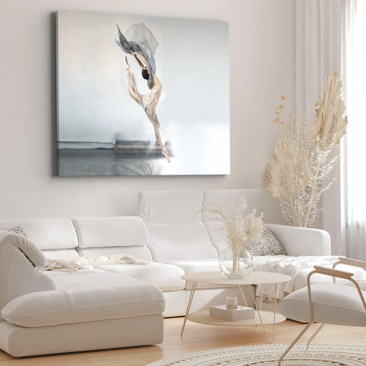 Tablou pe pânză Canvas - Un dansator în mișcare dinamică pe un fundal luminos - 70x50cm - În exaltare de dans - Decorațiune modernă pentru perete pentru living și dormitor ARTTOR