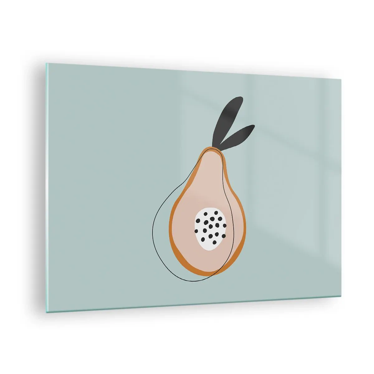 Tablou pe sticlă - Ilustrație abstractă a unei pere într-un stil minimalist - 70x50cm - Pătrunzând în natura lucrurilor - Decorațiune modernă pentru perete pentru living și dormitor ARTTOR