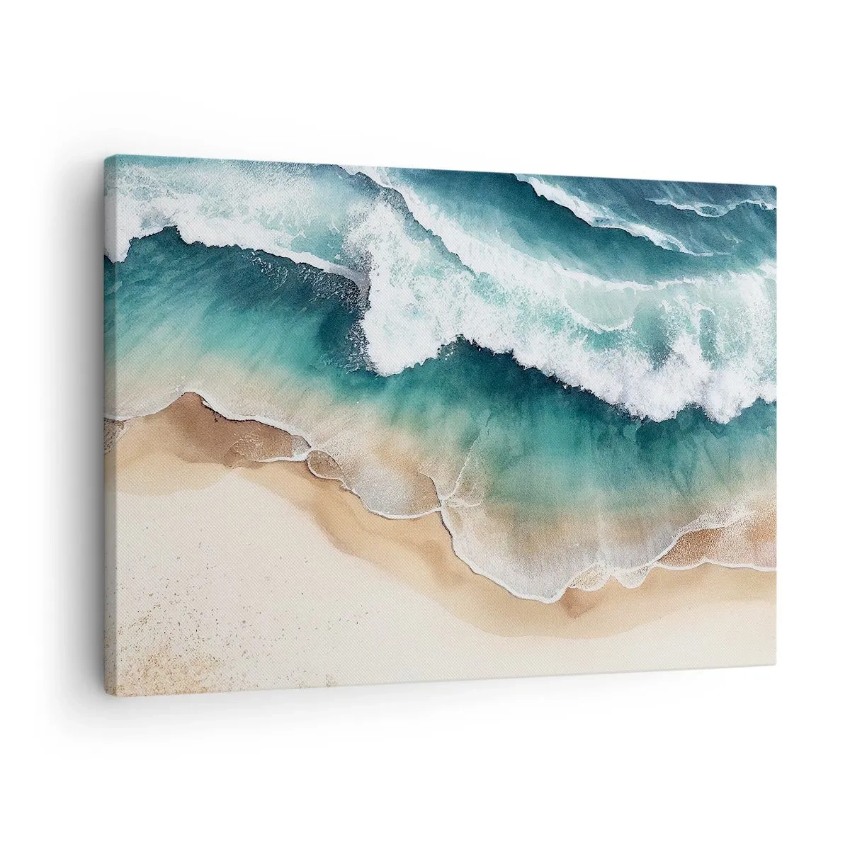 Tablou pe pânză Canvas - Vedere a plajei și a valurilor mării în nuanțe de turcoaz - 70x50cm - Întâlnire eternă - Decorațiune modernă pentru perete pentru living și dormitor ARTTOR