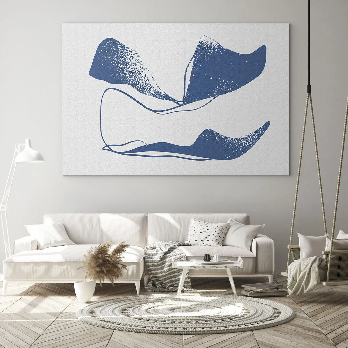 Tablou pe sticlă - Forme abstracte bleumarin care seamănă cu aripi - 70x50cm - Abstracție înaripată - Decorațiune modernă pentru perete pentru living și dormitor ARTTOR