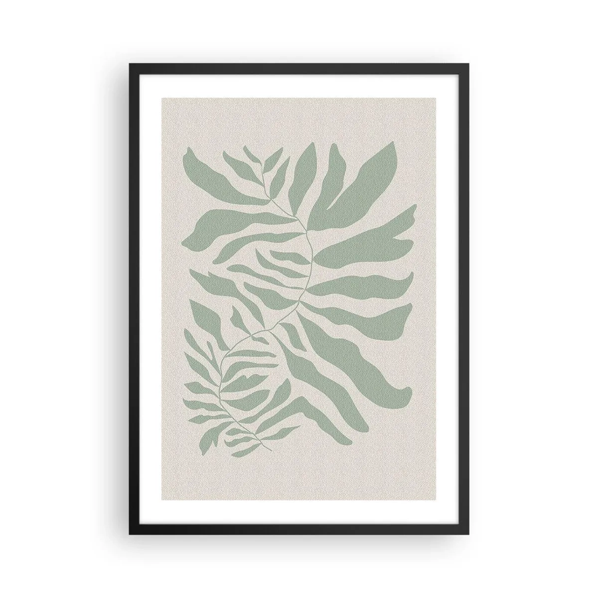 Poster în ramă neagră - O ilustrație minimalistă a unei plante în nuanțe de verde - 50x70cm - Ramura de smarald - Decorațiune modernă pentru perete pentru living și dormitor ARTTOR