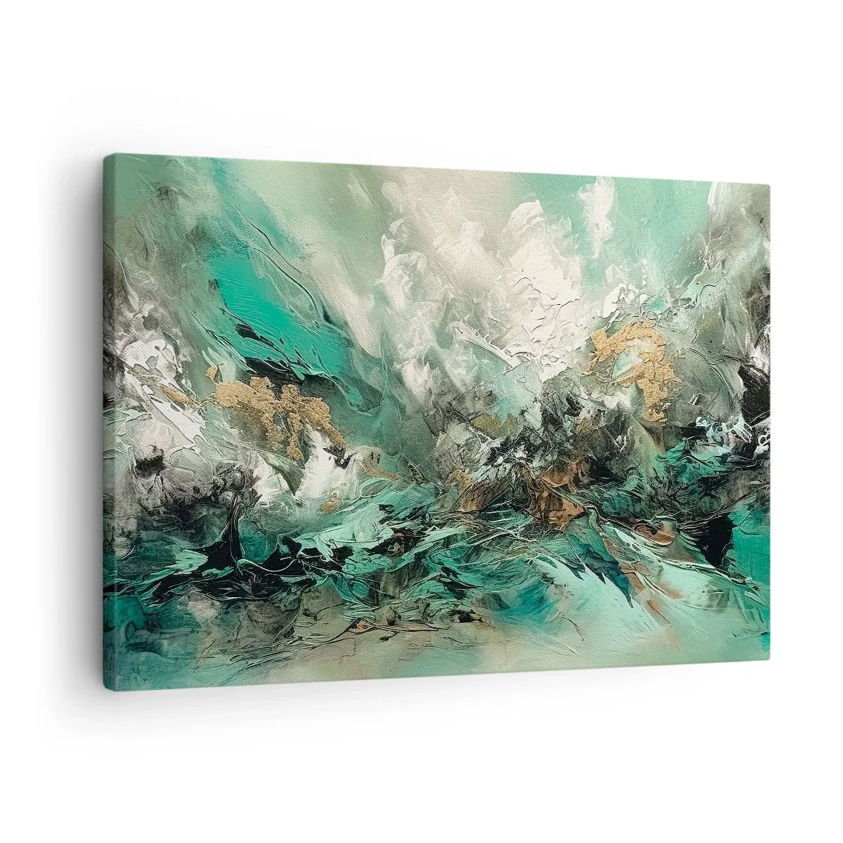Tablou pe pânză Canvas - Peisaj abstract în nuanțe de verde și auriu - 70x50cm - Fierbere negru-smarald - Decorațiune modernă pentru perete pentru living și dormitor ARTTOR