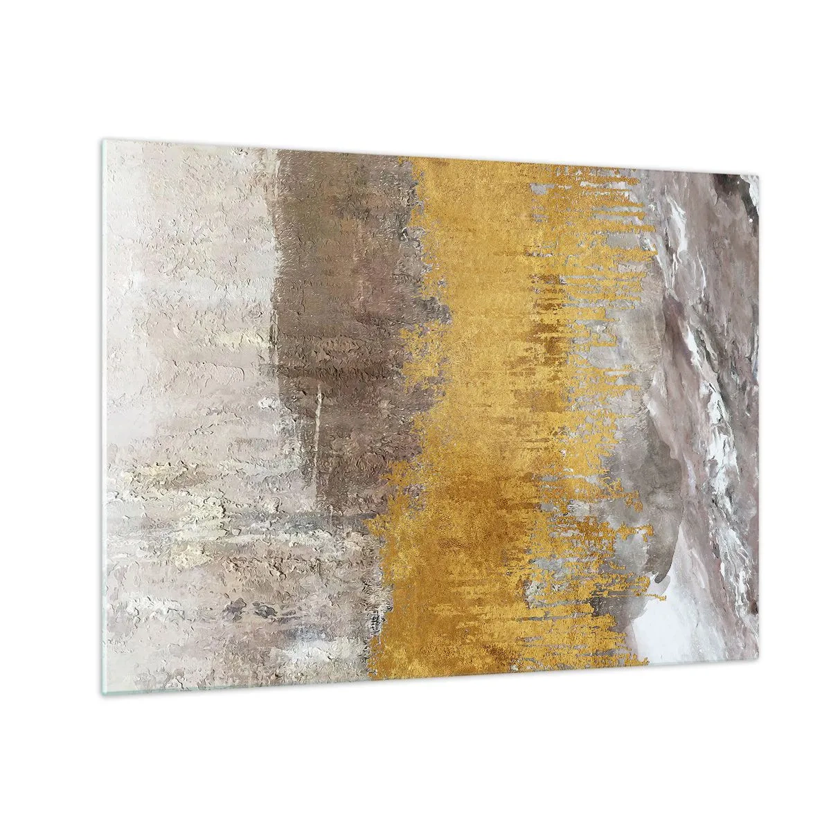 Tablou pe sticlă - Structurile aurii și pământii creează o abstracție dinamică - 70x50cm - O suflare de aur - Decorațiune modernă pentru perete pentru living și dormitor ARTTOR
