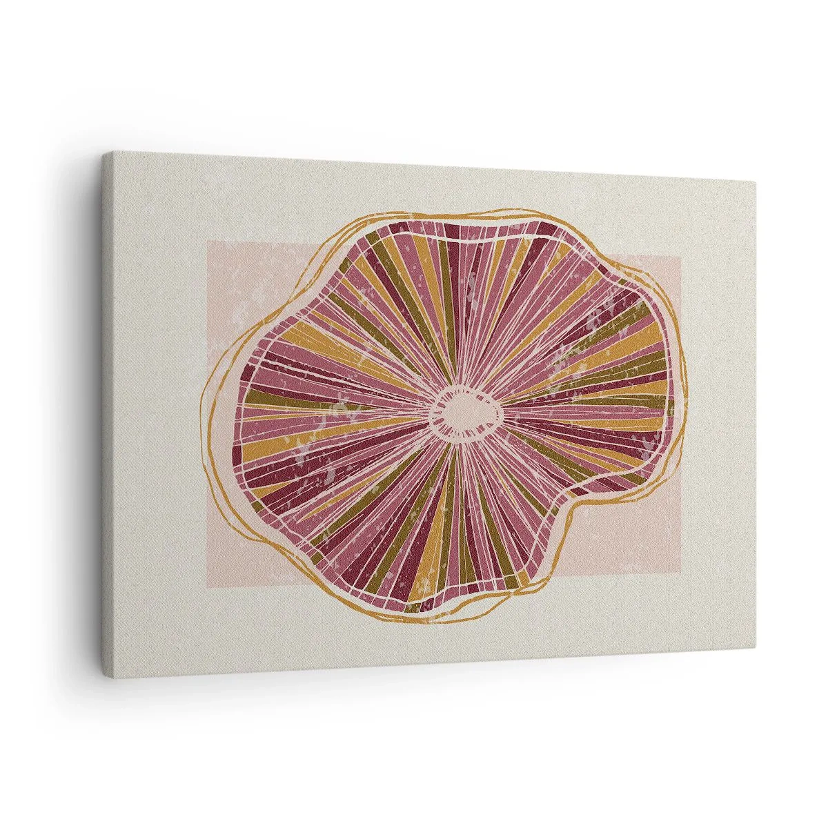 Tablou pe pânză Canvas - Model abstract de felii de copac în nuanțe de roz - 70x50cm - Abstracția radială - Decorațiune modernă pentru perete pentru living și dormitor ARTTOR