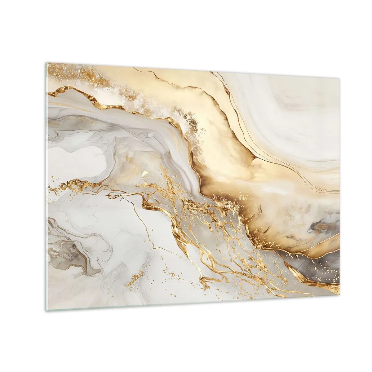 Tablou pe sticlă - Dungi abstracte aurii și bej pe un fundal deschis - 70x50cm - Abstracție: frumusețe și bunătate - Decorațiune modernă pentru perete pentru living și dormitor ARTTOR