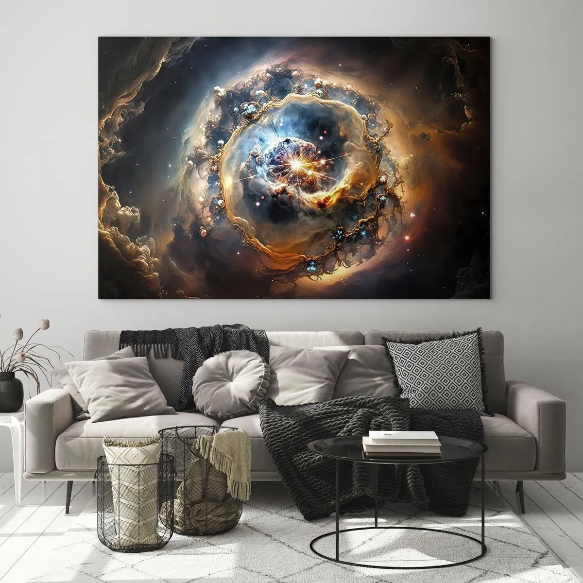 Tablou pe sticlă - explozie cosmică în centrul unui vortex galactic - 70x50cm - Început - Decorațiune modernă pentru perete pentru living și dormitor ARTTOR