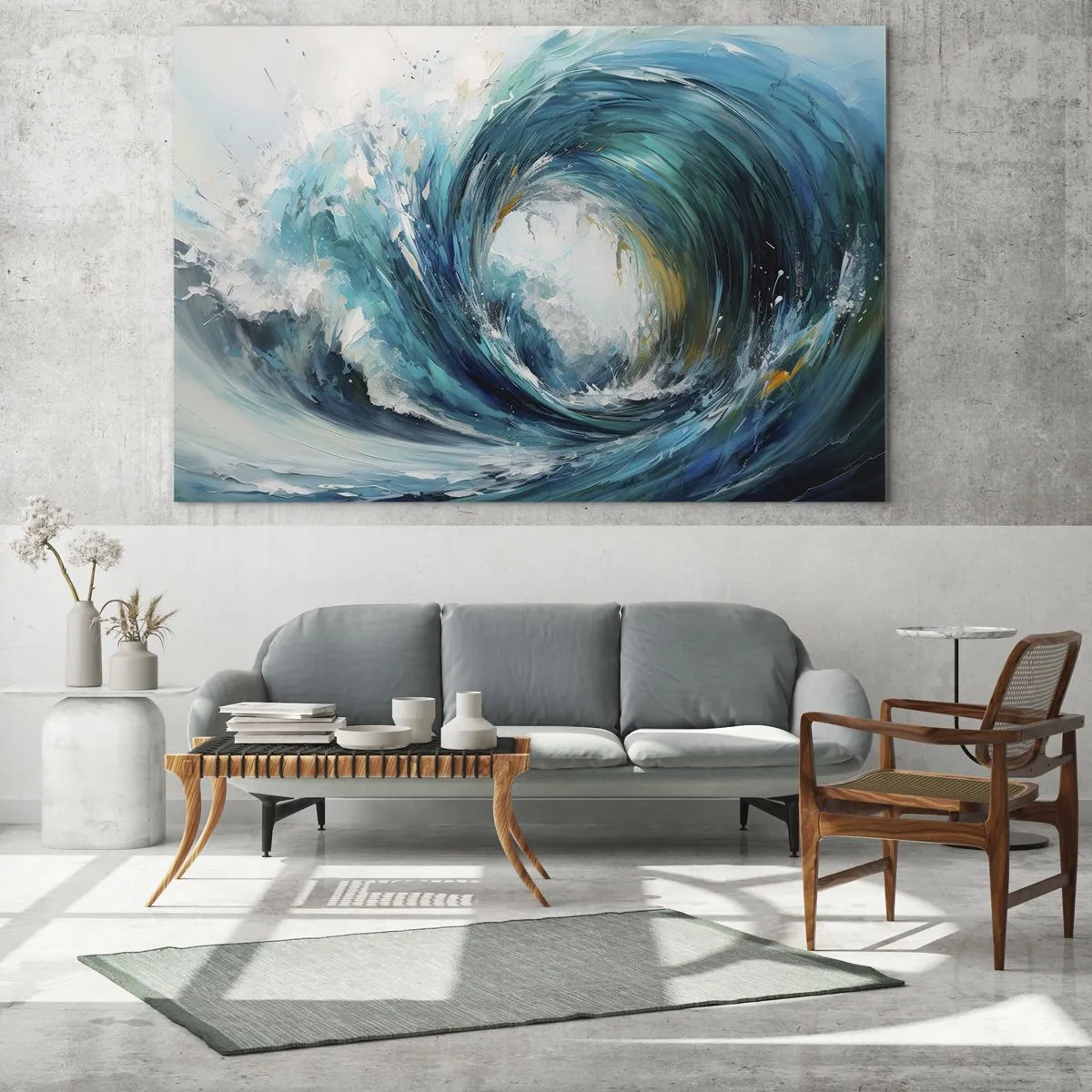 Tablou pe sticlă - Vizualizarea unui val puternic al mării sub forma unui vârtej cu un albastru intens - 70x50cm - Portal maritim - Decorațiune modernă pentru perete pentru living și dormitor ARTTOR