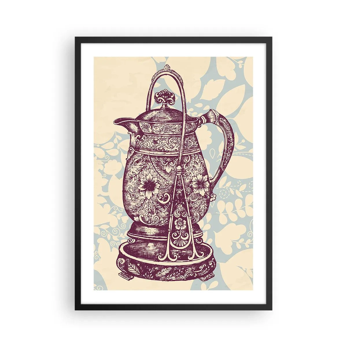 Poster în ramă neagră - Un ulcior vintage decorat pe un fundal decorativ - 50x70cm - Frumusețea vieții de zi cu zi - Decorațiune modernă pentru perete pentru living și dormitor ARTTOR