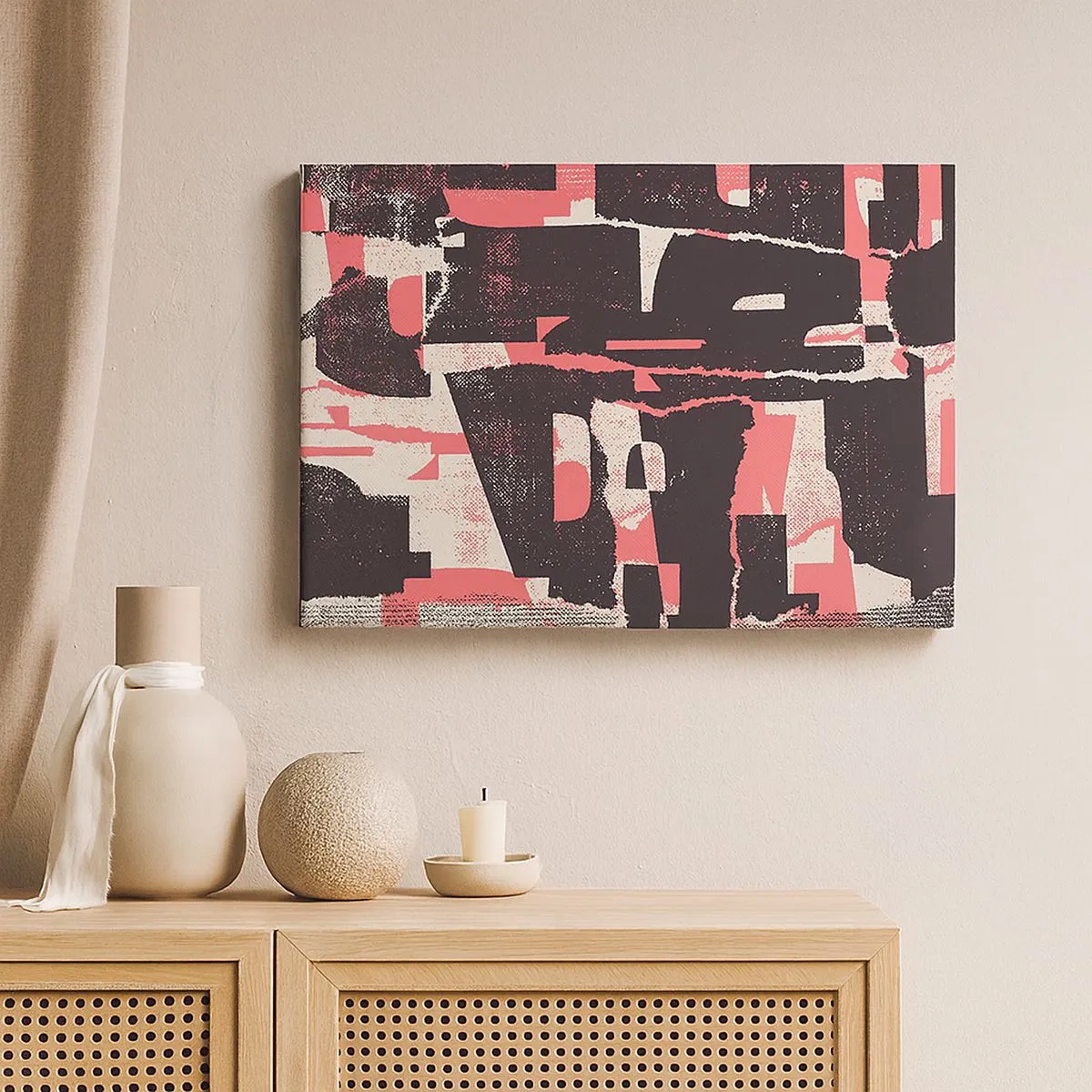 Tablou pe pânză Canvas - O compoziție abstractă în nuanțe de roz și maro. - 70x50cm - Toată această agitație - Decorațiune modernă pentru perete pentru living și dormitor ARTTOR