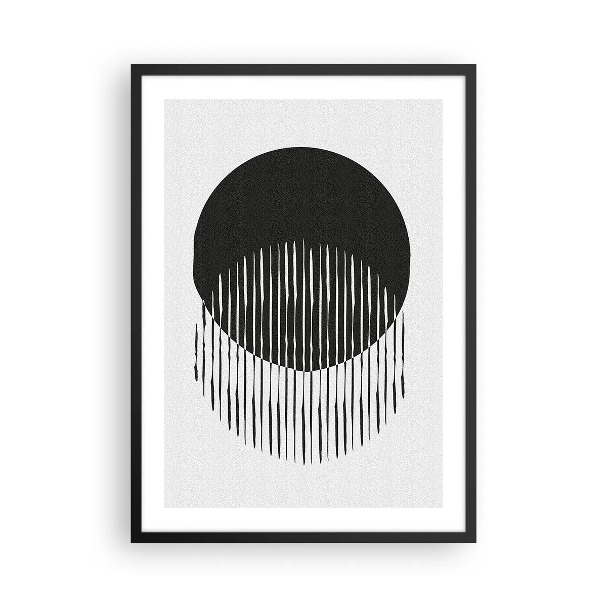 Poster în ramă neagră - Compoziție abstractă a unui cerc negru și linii verticale - 50x70cm - Alter ego-ul său - Decorațiune modernă pentru perete pentru living și dormitor ARTTOR